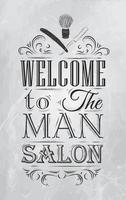 poster barbershop bienvenido al salón de hombres en un estilo retro y estilizado para el dibujo con carbón. vector