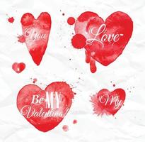 Watercolor Valentines Day Heart lettering Love in pink, red and orange color on light background. vector