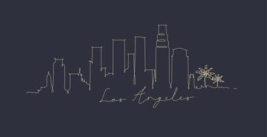 silueta de la ciudad de los angeles en estilo de línea de lápiz con líneas beige sobre fondo azul oscuro vector