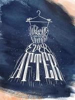 Poster wedding dress lettering welcome to our happily ever after drawing dark blue watercolor vector