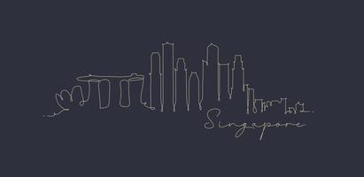 City silhouette singapore in pen line style drawing with beige lines on dark blue background vector