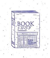 Book a storefront of bookshop drawing in vintage style on white background vector