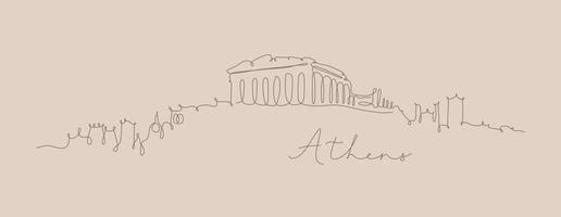City silhouette athens in pen line style drawing with brown lines on beige background