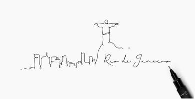 City silhouette rio de janeiro in pen line style drawing with black lines on white background