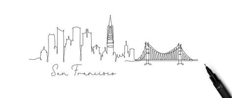 City silhouette san francisco in pen line style drawing with beige lines on white background