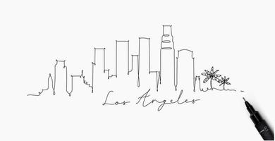 silueta de la ciudad de los angeles en un dibujo de estilo de línea de lápiz con líneas negras sobre fondo blanco vector