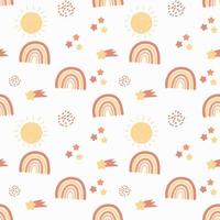 Cute children's seamless pattern with elements of boho, sun, rainbow, in cartoon style. Editable vector illustration.