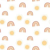 Cute children's seamless pattern with elements of boho, sun, rainbow, in cartoon style. Editable vector illustration.