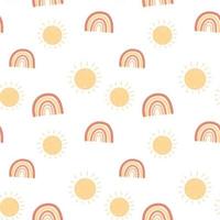 Cute children's seamless pattern with elements of boho, sun, rainbow, in cartoon style. Editable vector illustration.