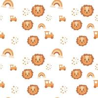 Cute children's seamless pattern with elements of boho, leo, rainbow, dots, in cartoon style. Editable vector illustration