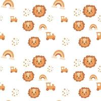 Cute children's seamless pattern with elements of boho, leo, rainbow, dots, in cartoon style. Editable vector illustration