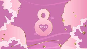 Illustration for International Women's Day. Banner, flyer for March 8 with a woman's face and pink flowers. vector