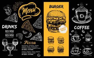 Restaurant menu, template design.. Food flyer. Hand-drawn style. Vector illustration.