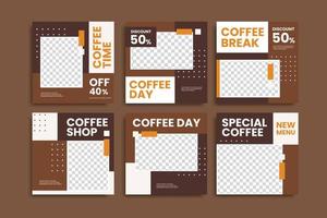 Coffee shop post template. Set of Editable minimalist square template. vector