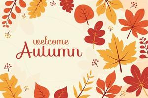 Flat Design Welcome Autumn Leaves Background. vector