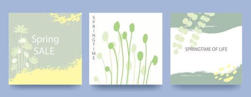 fondos cuadrados verdes de primavera. estilo minimalista con elementos florales y textura. plantilla editable.ilustración vectorial vector
