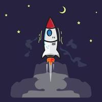 Vector rocket gliding between the stars and the moon, perfect for illustration and animation