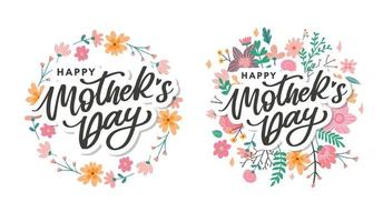 Happy Mothers Day lettering. Handmade calligraphy vector illustration. Mother's day card with flowers