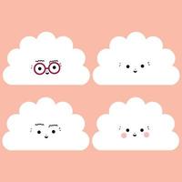 Set cute cloud with emojis expression hand drawn emoticons flat design collection vector