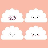 Set cute cloud with emojis expression hand drawn emoticons flat design collection vector