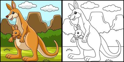 Kangaroo With Baby Coloring Page Illustration vector