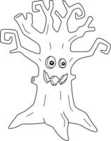 Scary Tree Halloween Coloring Page Isolated vector