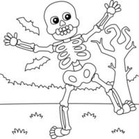 Dancing Skeleton Halloween Coloring Page for Kids vector