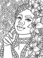 niña de las flores afroamericana para colorear para adultos vector