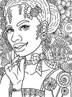 Afro American Woman Candy Adult Coloring vector
