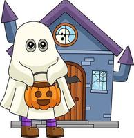 Ghost Trick or Treat Halloween Cartoon Clipart vector
