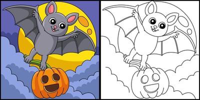 Ilustración de página para colorear de halloween de murciélago volador vector