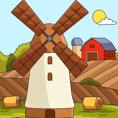 Windmill Colored Cartoon Farm Illustration 7528218 Vector Art at Vecteezy