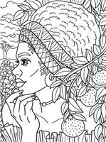 Afro American Woman With Fruit Adult Coloring vector