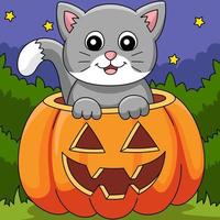 calabaza gato halloween color dibujos animados ilustración vector