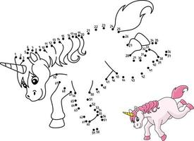 Dot to Dot Falling Unicorn Isolated Coloring Page vector