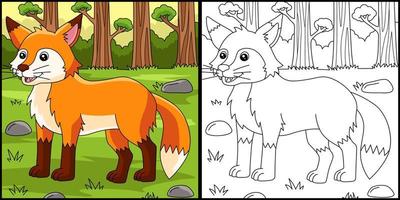 Fox Coloring Page Colored Illustration vector