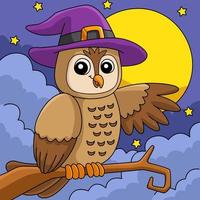 Owl Witch Hat Halloween Colored Illustration vector