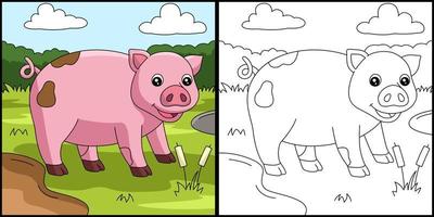 Pig Coloring Page Colored Illustration vector