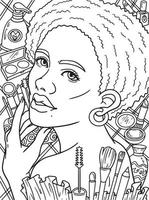 Afro American Woman Make-Up Adult Coloring Page vector