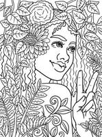 Afro American Beautiful Woman Adult Coloring Page vector