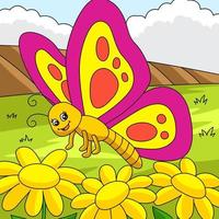 ilustración de granja de dibujos animados de color mariposa vector