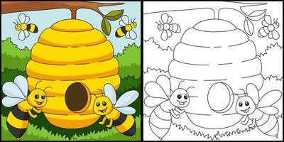 Bees Coloring Page Colored Illustration