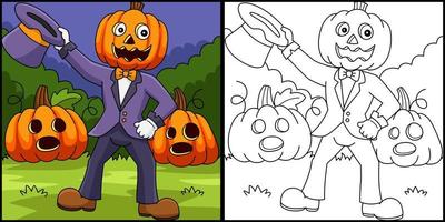 Pumpkin Head Man Coloring Page Illustration vector