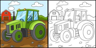 Tractor Coloring Page Colored Illustration vector