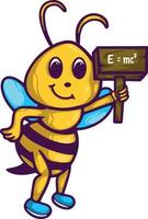 Ilustración de vector de educación y conocimiento de abeja de dibujos animados lindo