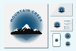 Mountain peaks river minimalist,  landscape hills logo design vector