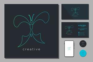 Logotipo de mariposa voladora de belleza con estilo simple de línea minimalista de arte monoline vector