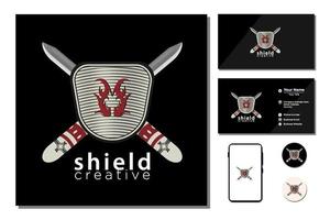 el escudo y el arma del diseño del ejemplo del logotipo del caballero vector