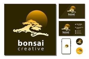 mini árbol japonés de plantas pequeñas, arte bonsai oriental, vector de diseño de logotipo de silueta