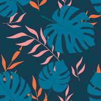 Vector seamless pattern with tropical leaves.